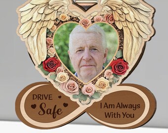 Drive Safe I Am Always With You – Personalized Wooden Photo Car Visor Clip, Custom Memorial Gift, Loss of Loved One Keepsake for Car