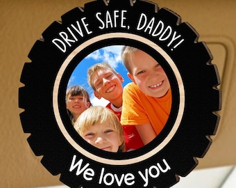 Drive Safe Daddy - Personalized Wooden Car Visor Clip with Custom Baby Face Photo, First Father's Day Gift, New Dad Keepsake from Kids
