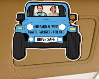 Drive Safe Travel Lovers – Personalized Wooden Car Visor Clip with Custom Photo, Romantic Gift for Couples Who Love Road Trips