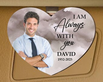 I'm Always With You - Watercolor Memorial Car Visor Clip, Personalized Wooden Photo Gift, Remembrance Keepsake for Loss of Loved One