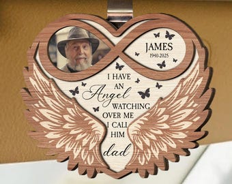 I Have An Angel Watching Over Me – Personalized Wooden Car Visor Clip with Photo, Memorial Rearview Gift for Loss of Loved One