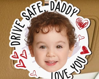 Drive Safe Daddy – Personalized Wooden Car Visor Clip with Funny Kid Faces, Custom Photo Gift for Dad or Grandpa