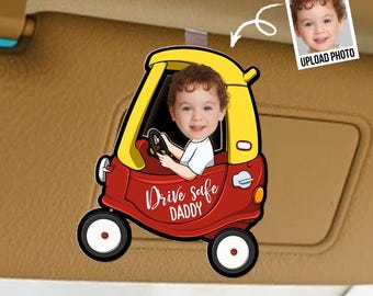 Drive Safe Reminder – Personalized Wooden Car Visor Clip with Photo, Custom Message Gift for Husband, Wife, Parents, or Kids