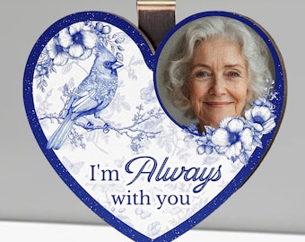 Memorial Toile De Jouy Style Car Visor Clip – Personalized Wooden Photo Clip, I'm Always With You, Sympathy Remembrance Gift for Loss