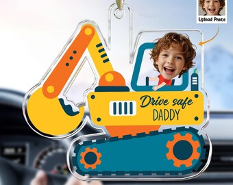 Kids Riding Vehicle - Personalized Photo Rear View Mirror Ornament, Custom Car Charm Gift for Parents, Grandparents, Car Decor