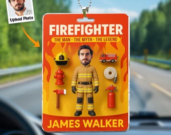 Firefighter The Man The Myth The Legend – Personalized Photo Rear View Mirror Accessory, Custom Hero Car Charm Gift