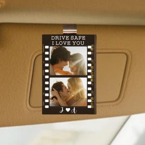 Rij veilig, ik hou van jou – Gepersonaliseerde houten autoklepclip met aangepaste foto, romantisch cadeau voor hem Haar, jubileum, verjaardag