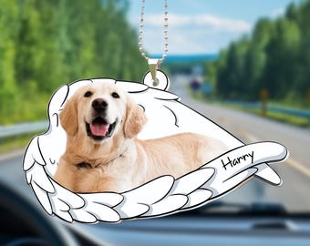 Sleeping Pet With Angel Wings – Personalized Pet Memorial Rear View Mirror Ornament, Custom Photo Acrylic Car Charm, Loss of Pet Gift