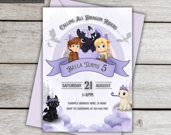 How To Train Your Dragon Birthday Invite, HTTYD Birthday Invitation, Dragon Girl Birthday, Dragon Themed Birthday Card Invite, Toothless