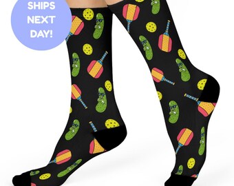 Funny Pickleball Socks - Cushioned Crew Length Athletic Socks for Men and Women Fun Pickleball Gift, Tournament & Team Accessories