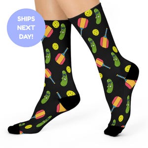 Funny Pickleball Socks - Cushioned Crew Length Athletic Socks for Men and Women Fun Pickleball Gift, Tournament & Team Accessories