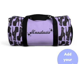 Purple Duffle Bag with Pole Dance Heels Design - Personalized Gym or Travel Bag