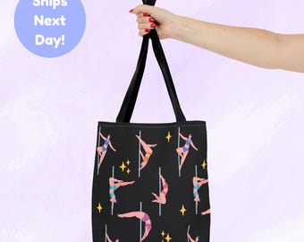 Pole Dance Tote Bag with Dancer Tricks Pattern | Stylish Gym & Studio Bag for Pole Fitness Lovers Size 13 x 13