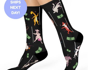 Funny Pole Dancing Animal Socks: Cushioned Crew Length Socks for Dancers and Fitness Lovers Fun Pole Dancing Gift for Women and Performers