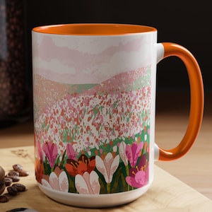 Wildflowers Accent Coffee Mug, Floral Ceramic Mug for Nature Lovers, Cottagecore Tea Cup, Botanical Gift for Her, Garden Lover Mug