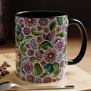 Wildflowers Accent Coffee Mug, Floral Ceramic Mug for Nature Lovers, Cottagecore Tea Cup, Flowers Botanical Gift for Her, Garden Lover Mug