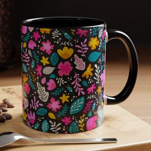 Colorful Wildflowers Accent Coffee Mug, Floral Ceramic Mug for Nature Lovers, Vibrant Mom Tea Cup, Botanical Gift for Her, Garden Lover Mug