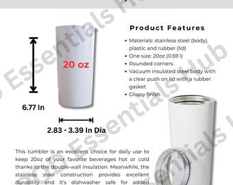 Tumbler Size Chart and Key Features, Printify POD Product Listing for  Tumblers, Square PNG Digital Download, SPOKE Custom Products - Etsy