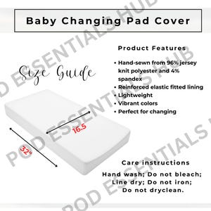 Baby Changing Pad Cover Size Chart & Product Features Instant Download PNG, Infographics Mockup, Print On Demand Listing Image