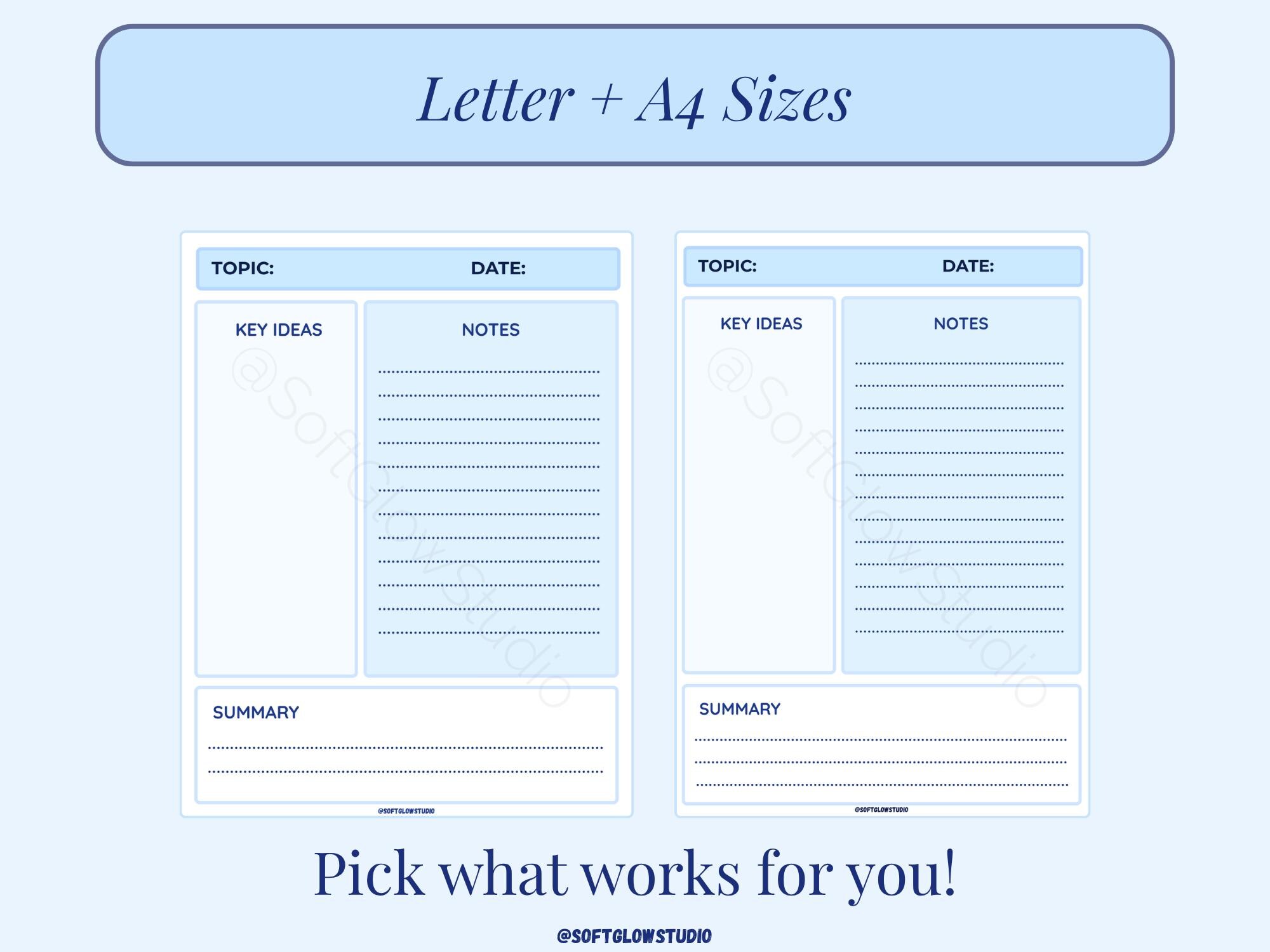 Sky Blue Cornell Notes Template: Printable PDF, Goodnotes & Notability ...