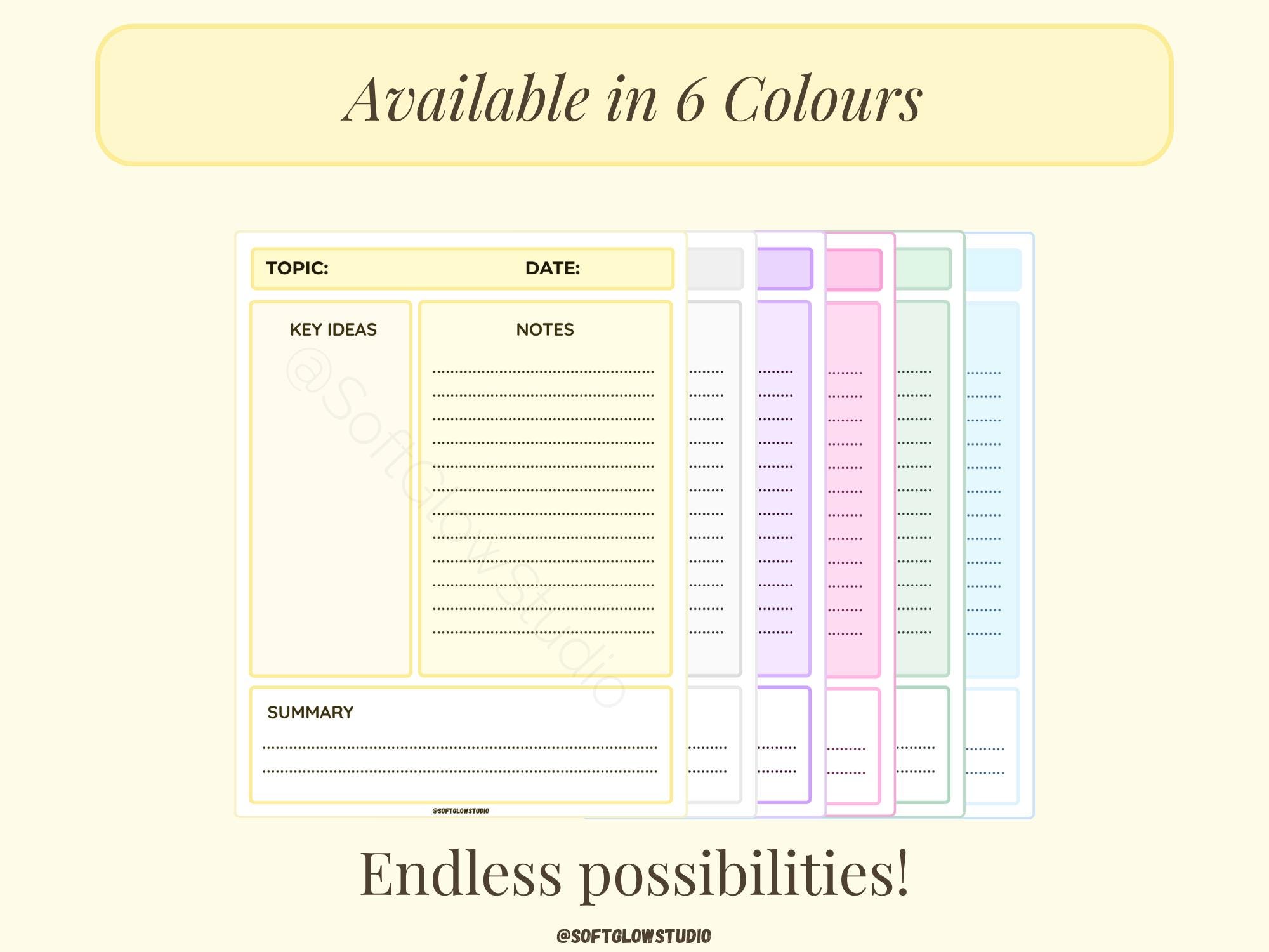 Pastel Yellow Cornell Notes Template: Printable PDF (letter & A4 Sizes ...