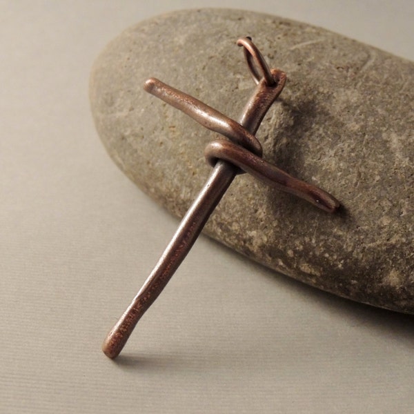 Handmade Cross, Copper Cross, Old Rugged Cross, Oxidized Copper Pendant, Cross Pendant, Sundance Style, Rustic Handcrafted, Artisan Jewelry