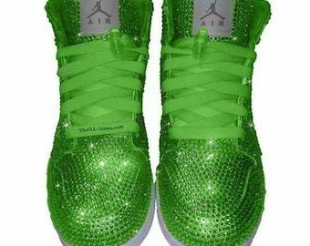 Custom Shoes, Nike Swarovski Nike Shoes, Rhinestone Shoes, Lime Green Nike, Trisha Paytas Nike Shoes, Custom Nike Shoes, Nike Jordan Shoe