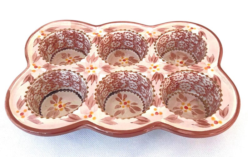 Temp-tations Old World Floral Hand-Painted 6-Cup Muffin Pan – Oven, Microwave & Dishwasher Safe
