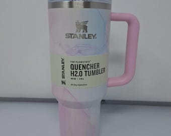 Stanley Quencher H2.0 40oz Tumbler | Pink Marble Travel Cup with Handle & Straw | Insulated Water Cup | Gift for Her