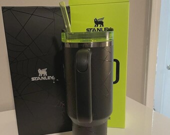 Stanley 40oz Spiderweb Tumbler | Black Neon Green Halloween Cup Handle Straw