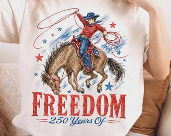 Freiheit 250 Jahre Cowboy Rodeo PNG, Vaterländisches Western Sublimationsdesign (Digitaler Download)