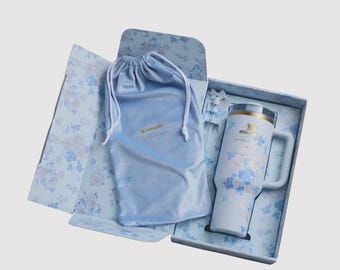 Stanley x LoveShackFancy Floral Tumbler Gift Set | Blue Travel Cup with Straw