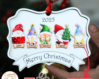 Personalized Christmas Gnome Family Ornament 2025, Custom Names Holiday Decoration, Family Christmas Ornament, Gift for Family