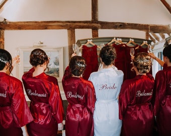 Plus Size Personalized Silk Satin Bridesmaid Robes, Embroidered Custom Bridal Name, Bridal Party Wedding Morning, Getting Ready, Bride Robe
