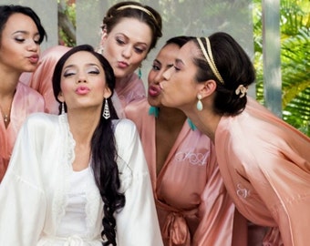 PEACH Bridesmaid Robes/Coral wedding robes/Apricot bridesmaid silk robe/Dressing gown/Personalized silk robe/White bridal robe/Ivory bridal