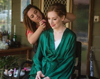 emerald green silk dressing gown