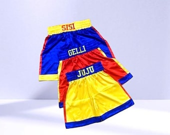 K15-Custom Embroidered Kids Boxing Shorts: Personalized Name, Flag