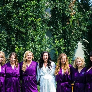 PURPLE Silk Satin Kimono Robes, maid of honor, Bridesmaids Gift, Bridal Party Robes, Royal Purple robes, Wedding Robes, Photoshoot robes image 3