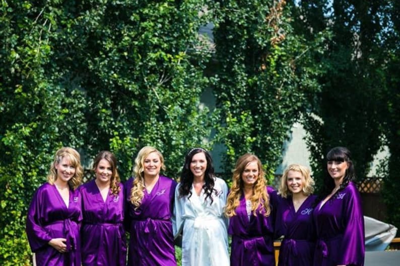 PURPLE Silk Satin Kimono Robes, maid of honor, Bridesmaids Gift, Bridal Party Robes, Royal Purple robes, Wedding Robes, Photoshoot robes image 3