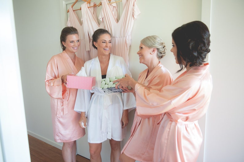 Bridesmaid Robes Coral Wedding Robe Peach Bridesmaid Silk Robe Etsy