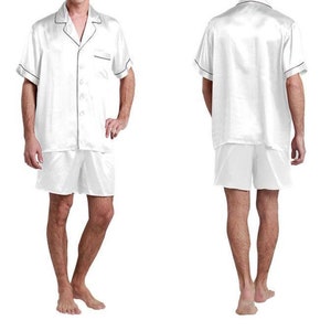 P3-Personalized Silk Satin Pajamas Men pajamas, shorts sleeves Pajamas shorts, Pajamas shirt, Satin Pajamas shorts, custom made pajamas pjs