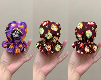 Custom Halloween Cotton Hair Bun Cover, Fall Owl Pumpkin Accessory
