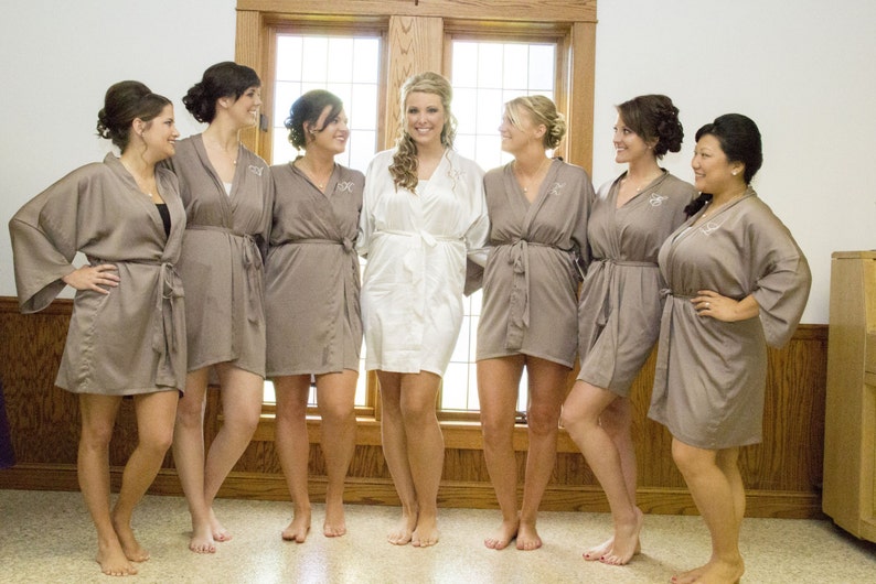 Bridesmaid silk robe Taupe bridesmaid dressing gown personalized robes bridesmaids gift silk satin robe kimono robe dressing gowns gray robe