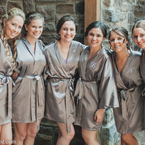 Silk Satin Bridesmaid Robe Grey Bridesmaid Dressing Gown Etsy