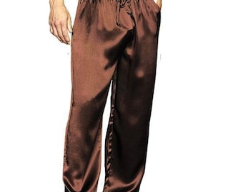Pantalon Pyjama Soie Homme – Bas De Pyjama Satin Confortable Cordon Taille Ample Décontracté Long