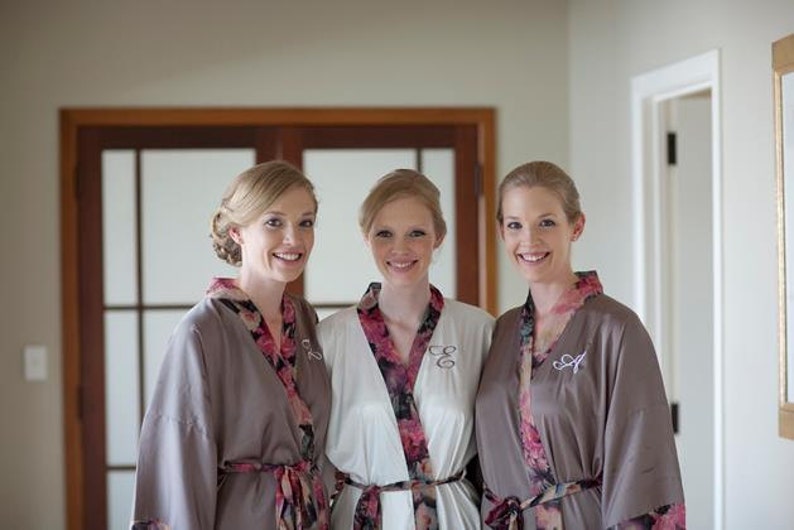 Bridesmaid silk robe Taupe bridesmaid dressing gown personalized robes bridesmaids gift silk satin robe kimono robe dressing gowns gray robe
