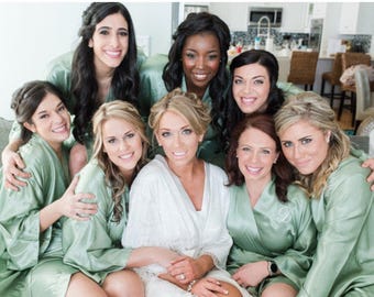 Plus Size Personalized Silk Satin Bridesmaid Robes, Embroidered Custom Name, Bridal Party, Getting Ready, Bride Robe Gift, Bridal Shower