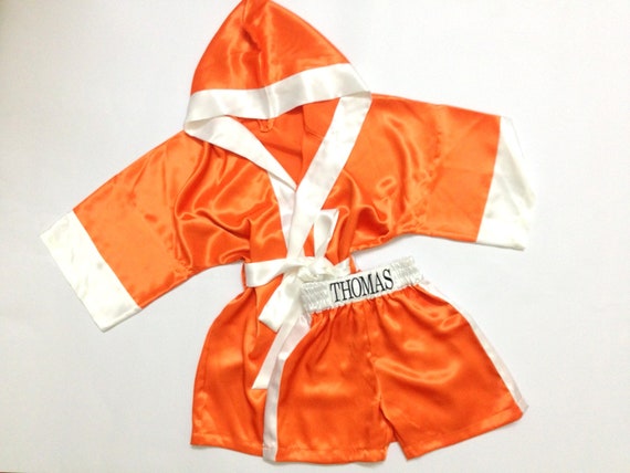 K3-custom Made Satin Baby Tangerine BOXING Robe Trunk Set Boxing