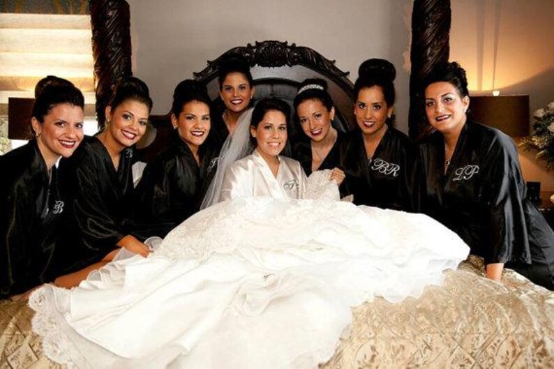 Customizable Silk Satin Bridesmaid Robes, Embroidered Names, Plus Size Available, Wedding Prep Robes, Personalized Bridal Party image 14