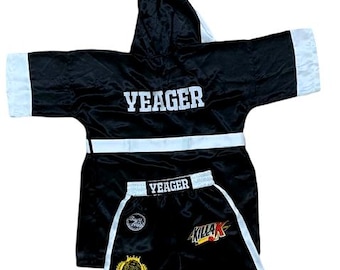 K3-CUSTOM Order Silk Satin Baby BOXING Robe Trunk set-Embroidery Boxing Outfit  baby outfit Boxer costume little fighter outfit boxing trunk